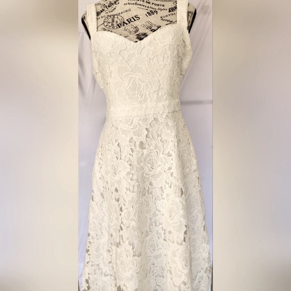 Divine Beauty White Lace Midi Dress With Pockets